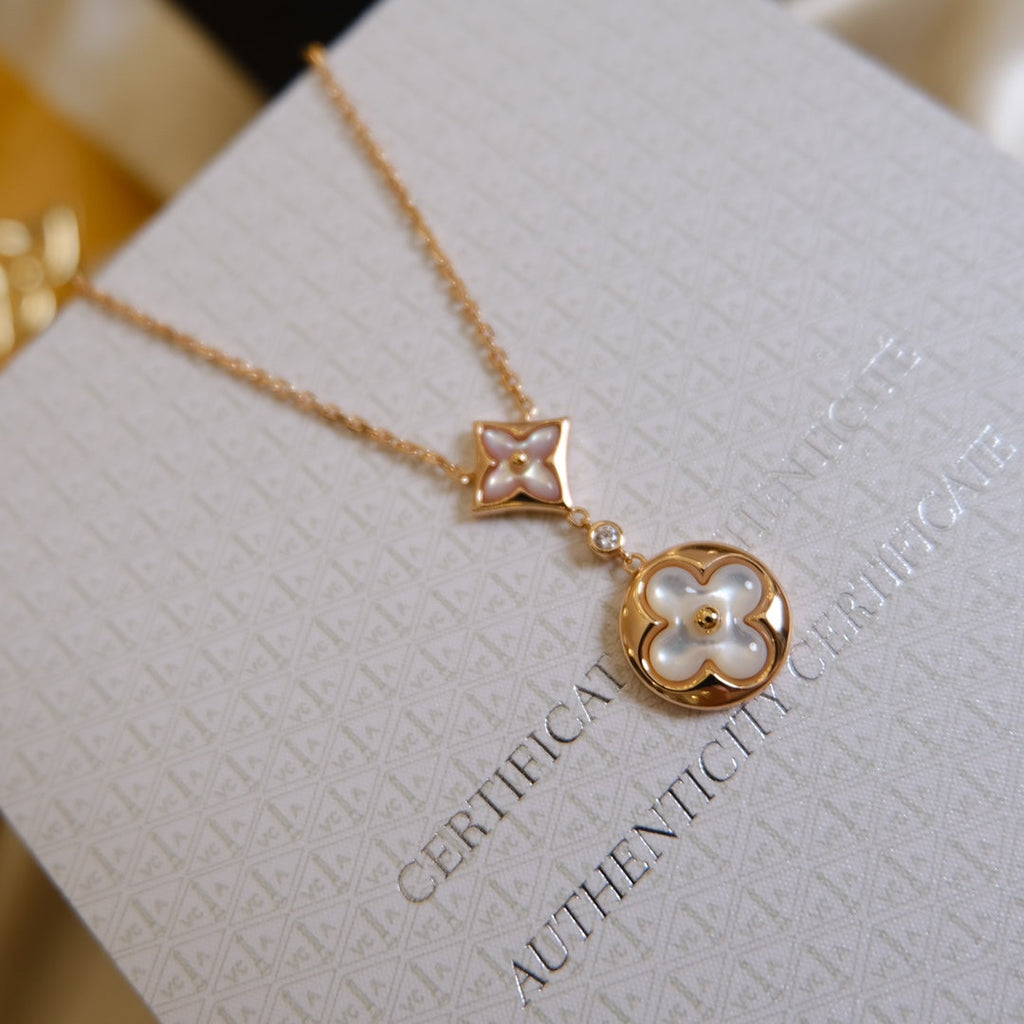 Dream STAR AND SUN WHITE MOP 2 MOTIF PINK GOLD NECKLACE