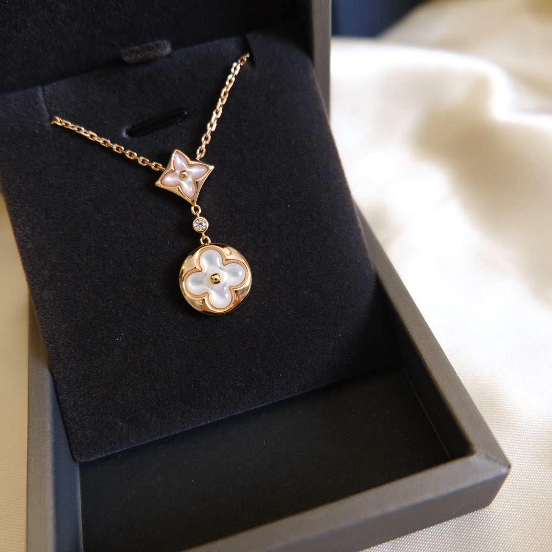 Dream STAR AND SUN WHITE MOP 2 MOTIF PINK GOLD NECKLACE