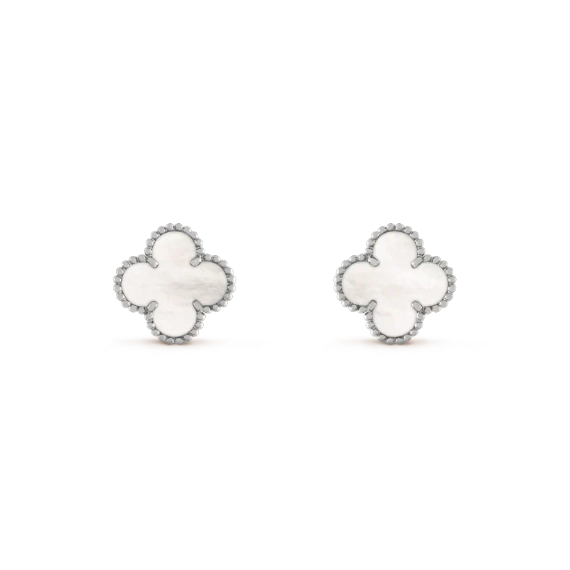 Dream CLOVER MEDIUM 1 MOTIFS  WHITE MOP EARRINGS SILVER