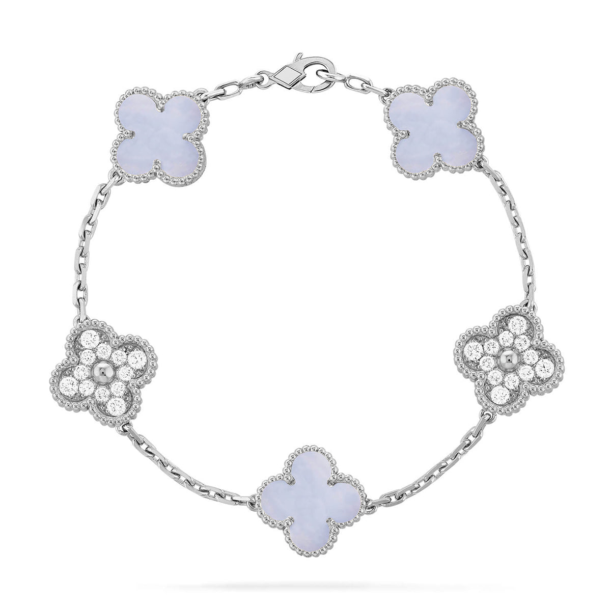 [Dream ]New  CLOVER 5 MOTIF PURPLE CHALCEDONY BRACELET COLLECTION