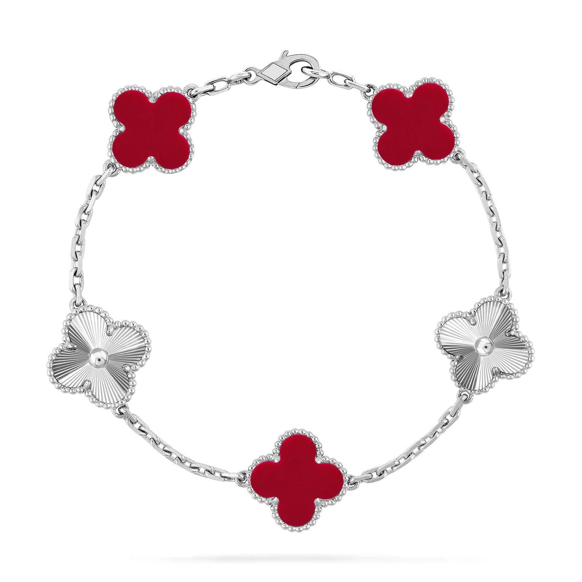[Dream ]New  CLOVER 5 MOTIF RED CORNELIAN BRACELET COLLECTION