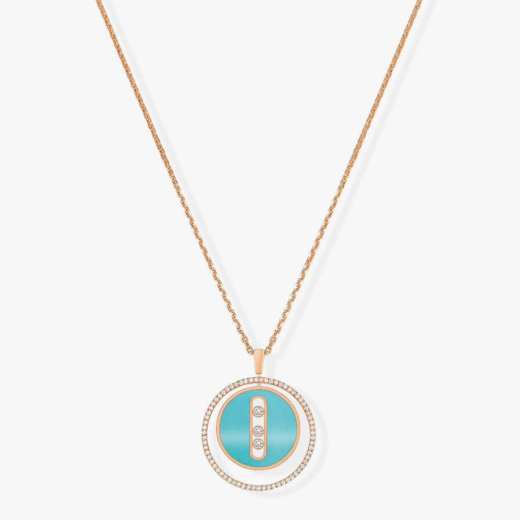 [Dream]LUCKY MOVE 3 DIAMONDS TURQUOISE PINK GOLD DIAMOND NECKLACE