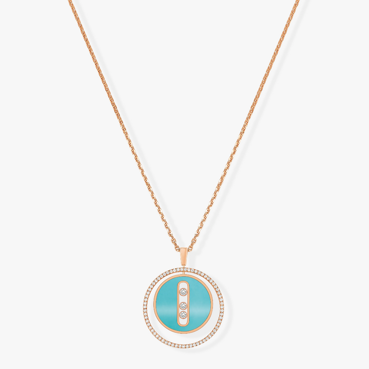 [Dream]LUCKY MOVE 3 DIAMONDS TURQUOISE PINK GOLD DIAMOND NECKLACE
