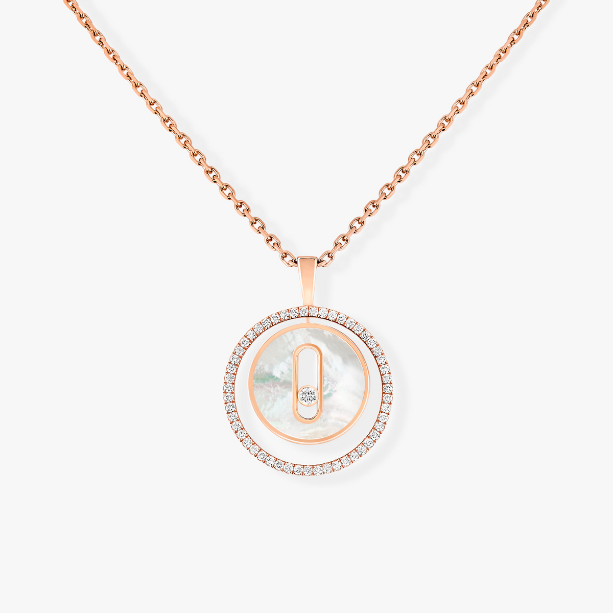[Dream]LUCKY MOVE 1 DIAMOND WHITE MOTHER OF PEARL PINK GOLD DIAMOND NECKLACE