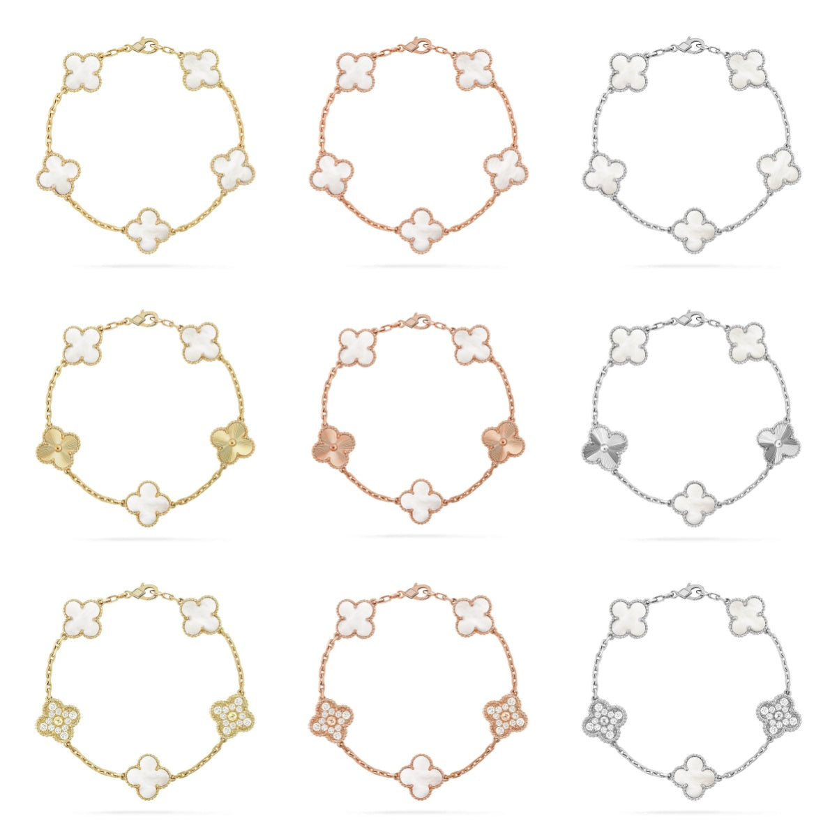 [Dream ]New CLOVER WHITE PEARL MOP 5 MOTIF BRACELET COLLECTION