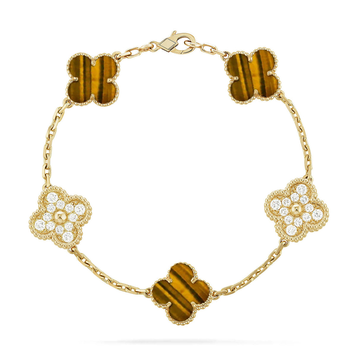 [Dream ]New  CLOVER 5 MOTIFS TIGER EYE BRACELET COLLECTION