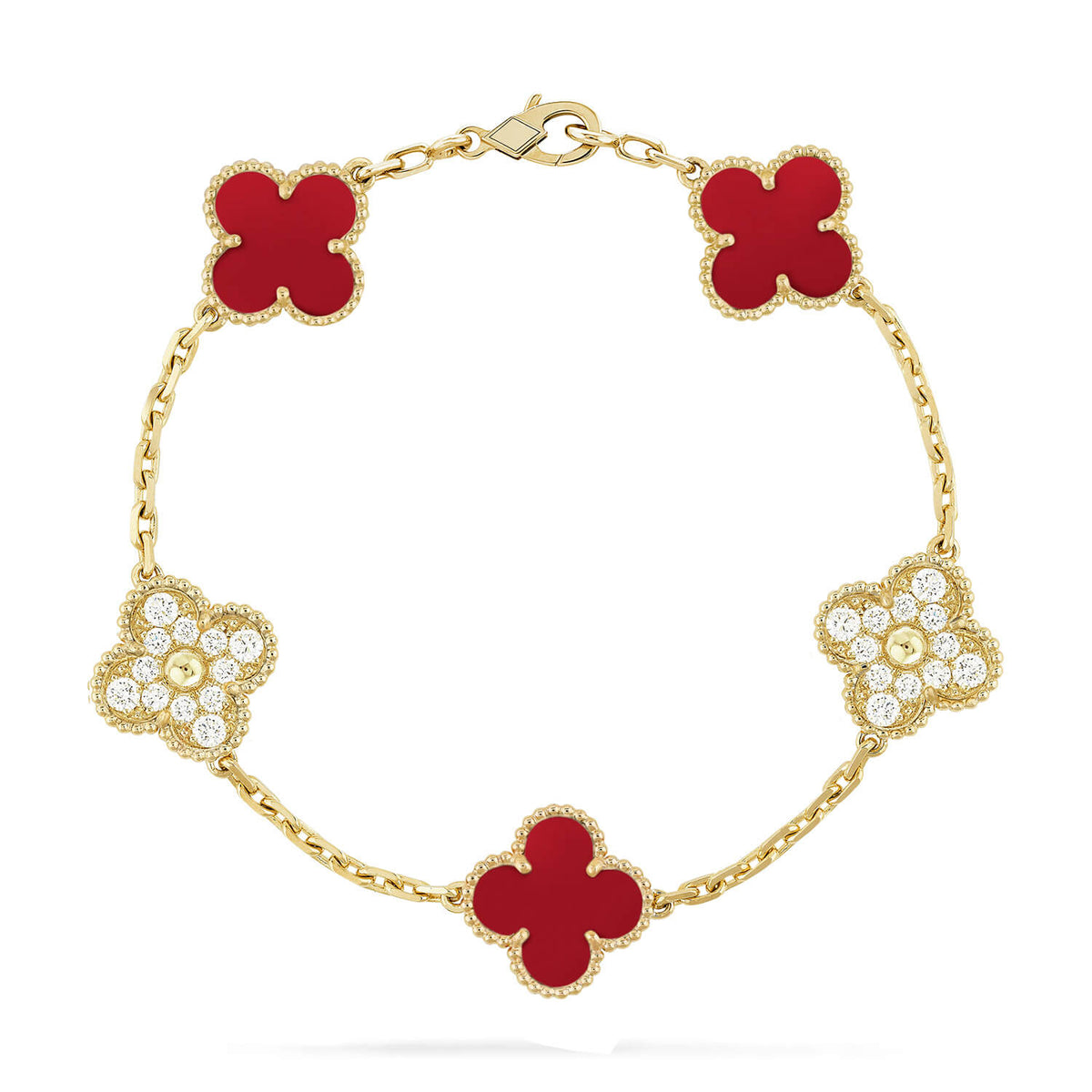 [Dream ]New  CLOVER 5 MOTIF RED CORNELIAN BRACELET COLLECTION