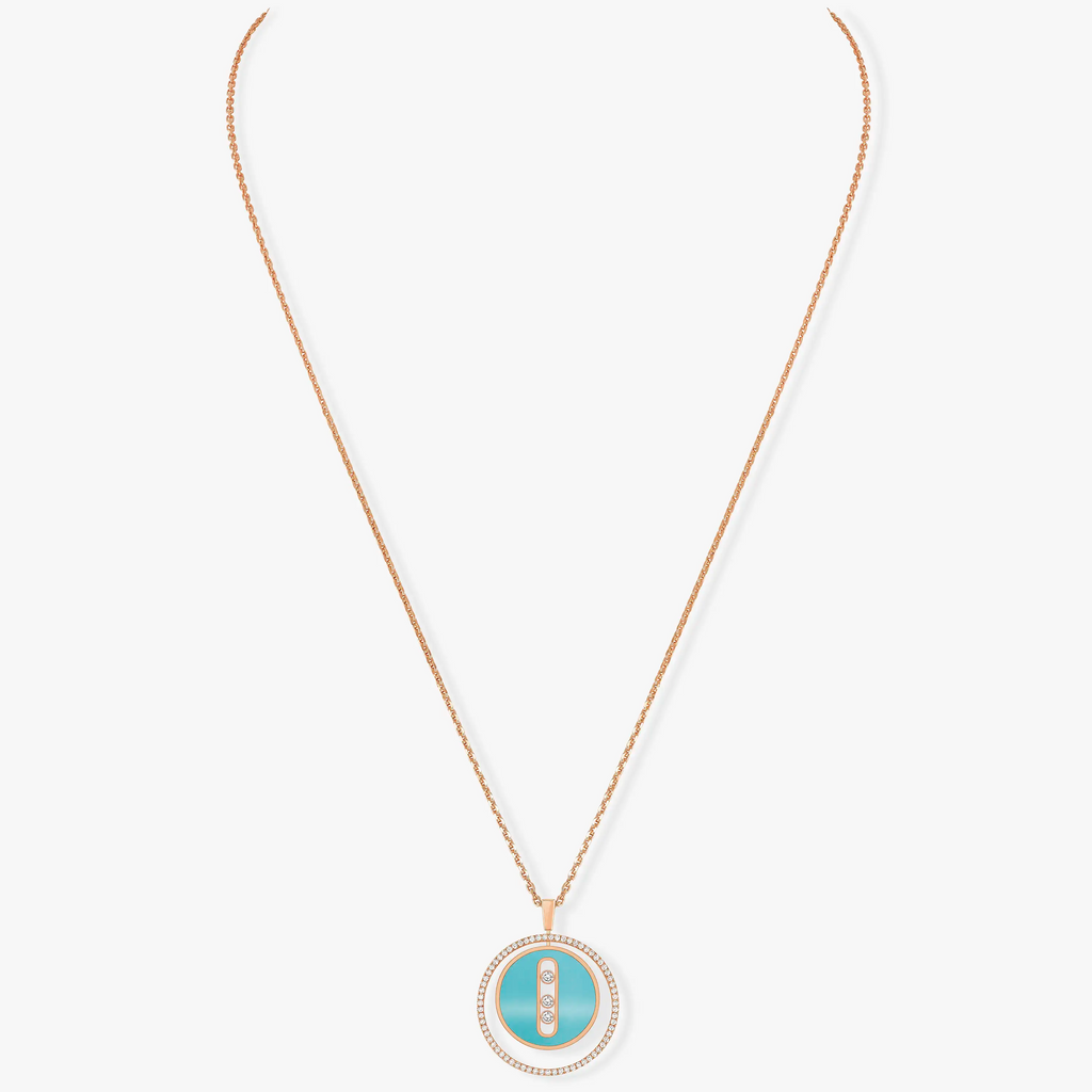 [Dream]LUCKY MOVE 3 DIAMONDS TURQUOISE PINK GOLD DIAMOND NECKLACE