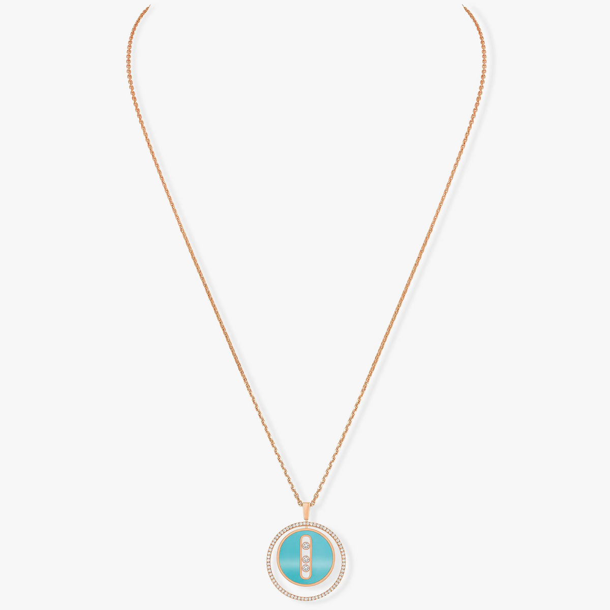 [Dream]LUCKY MOVE 3 DIAMONDS TURQUOISE PINK GOLD DIAMOND NECKLACE