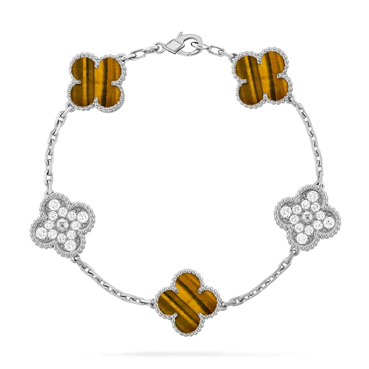 [Dream ]New  CLOVER 5 MOTIFS TIGER EYE BRACELET COLLECTION