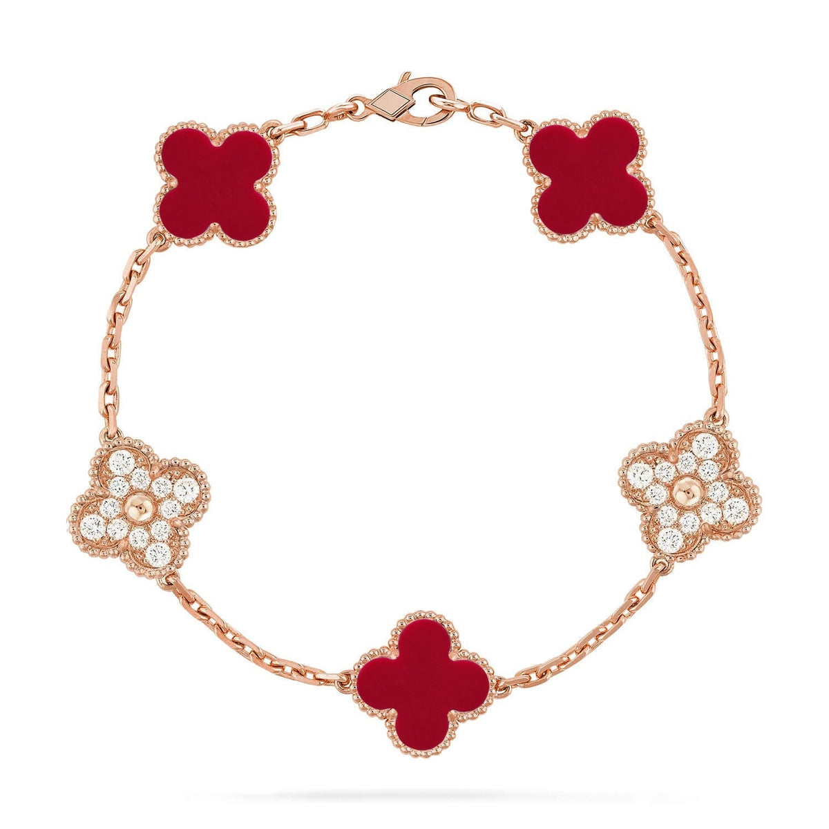 [Dream ]New  CLOVER 5 MOTIF RED CORNELIAN BRACELET COLLECTION