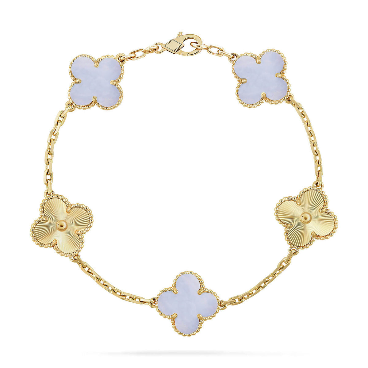 [Dream ]New  CLOVER 5 MOTIF PURPLE CHALCEDONY BRACELET COLLECTION