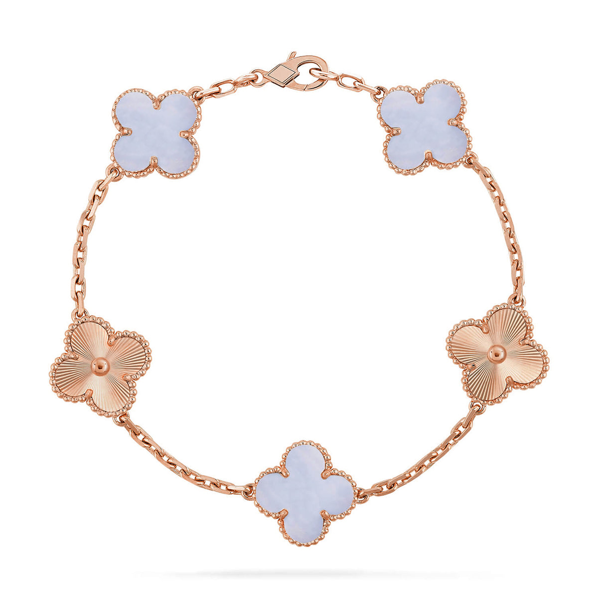 [Dream ]New  CLOVER 5 MOTIF PURPLE CHALCEDONY BRACELET COLLECTION