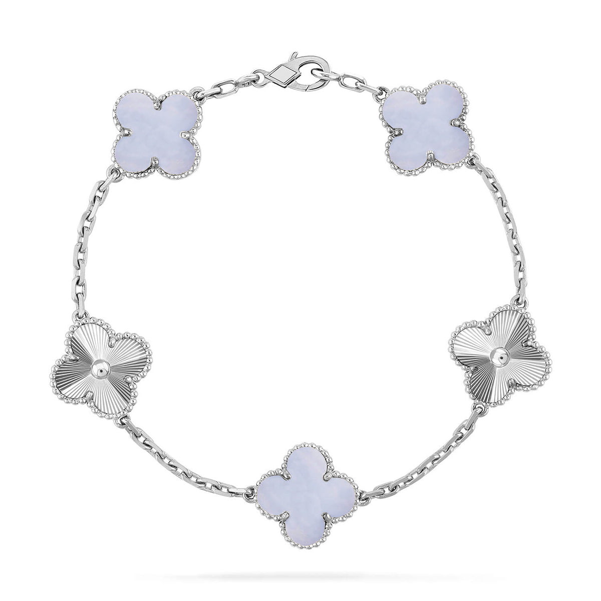 [Dream ]New  CLOVER 5 MOTIF PURPLE CHALCEDONY BRACELET COLLECTION