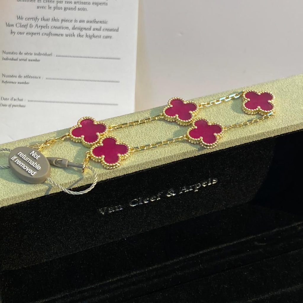 [Dream]NEW CLOVER 5 MOTIFS PINK ENAMEL BRACELET