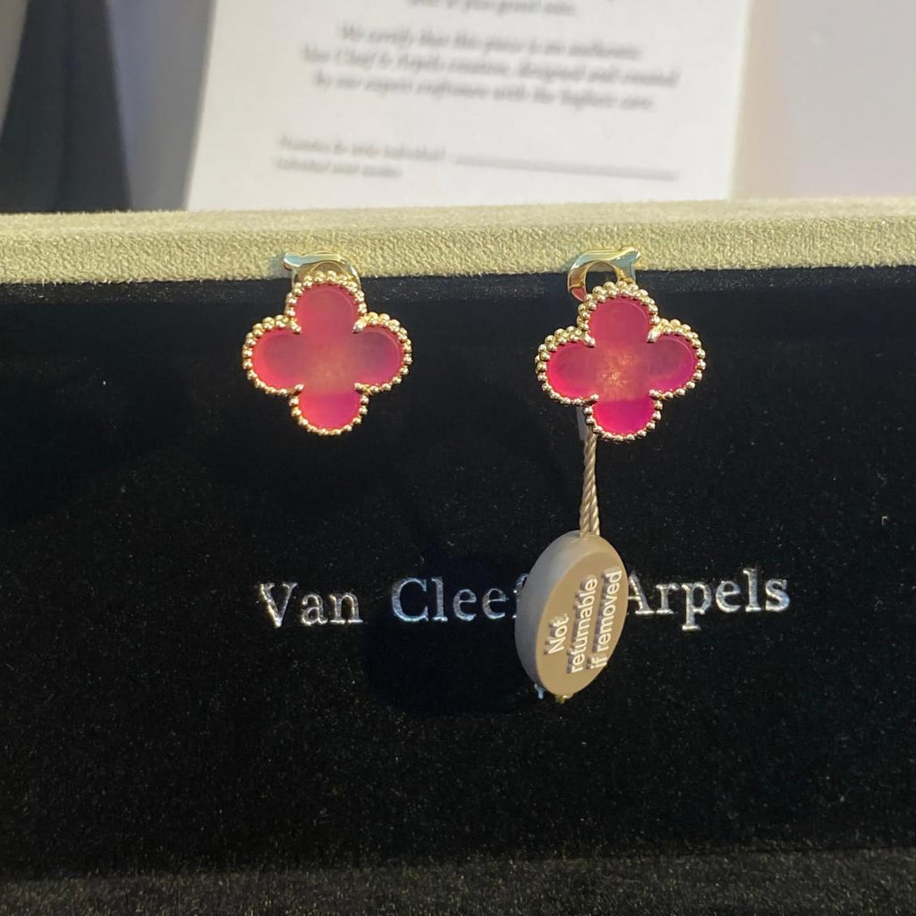 [Dream]NEW CLOVER 15MM PINK ENAMEL STUD EARRINGS