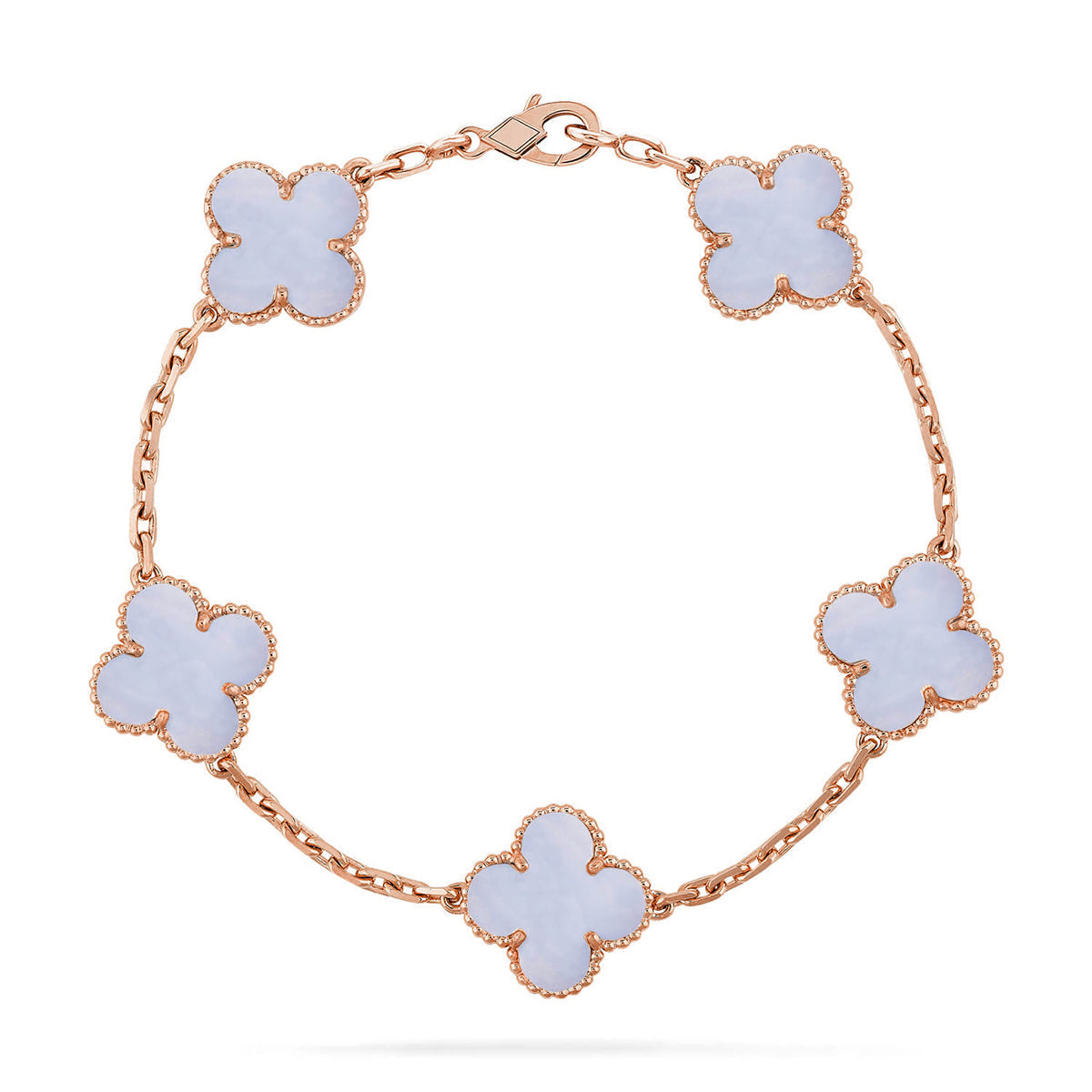 [Dream ]New  CLOVER 5 MOTIF PURPLE CHALCEDONY BRACELET COLLECTION