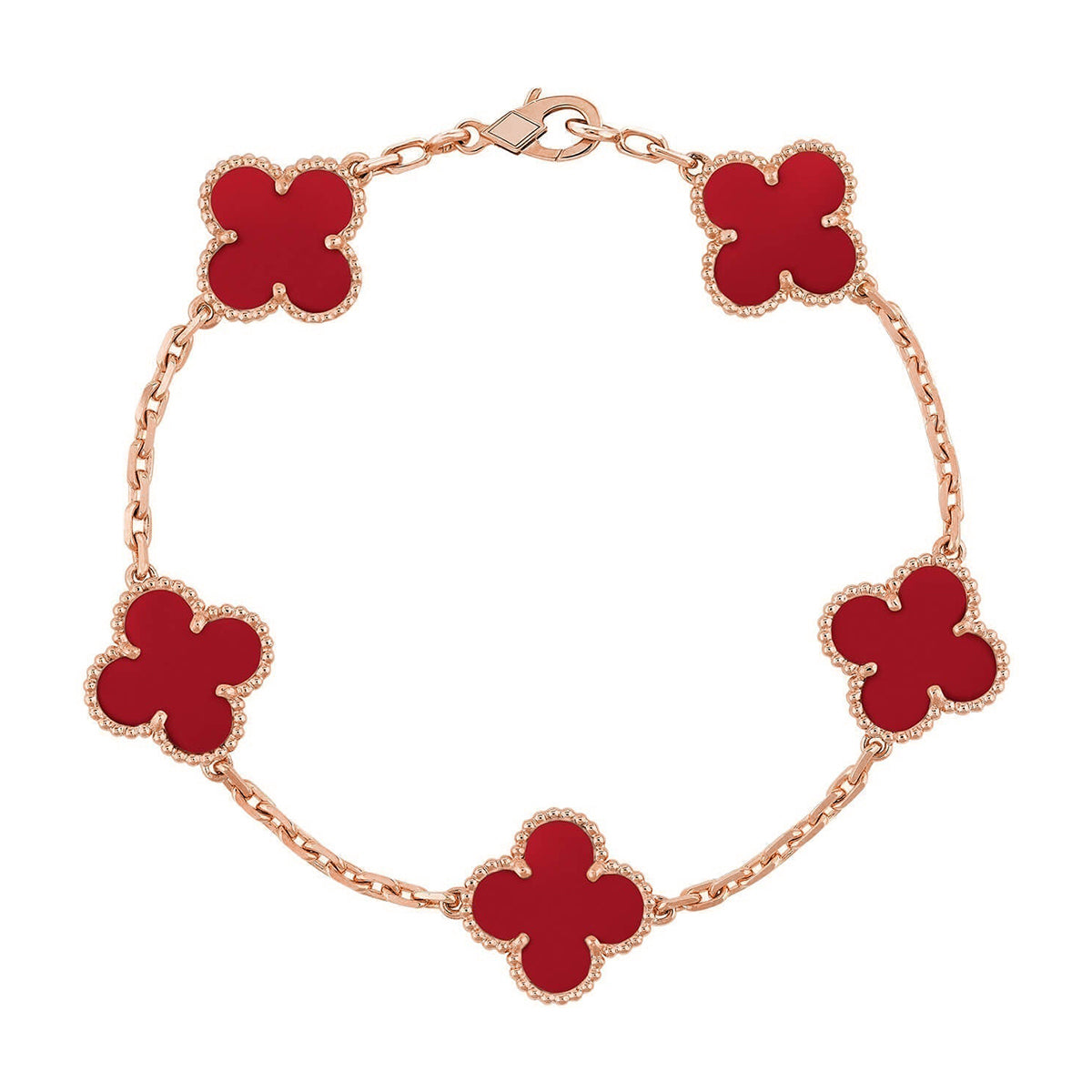 [Dream ]New  CLOVER 5 MOTIF RED CORNELIAN BRACELET COLLECTION