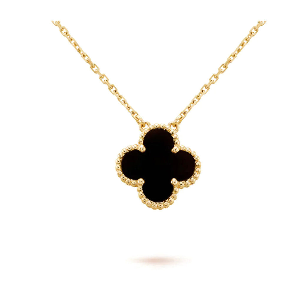 Dream CLOVER 15MM BLACK ONYX SINGLE FLOWER NECKLACE