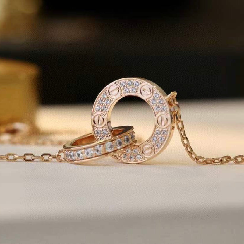 Dream LOVE 7.6MM NECKLACE ROSE GOLD AND SILVER  FULL DIAMOND