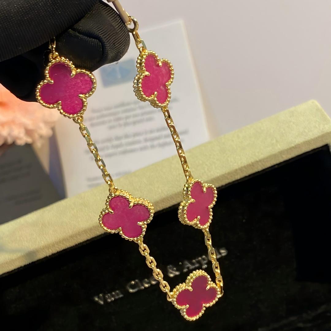 [Dream]NEW CLOVER 5 MOTIFS PINK ENAMEL BRACELET