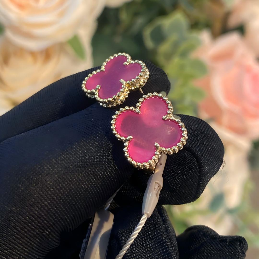 [Dream]NEW CLOVER 15MM PINK ENAMEL STUD EARRINGS