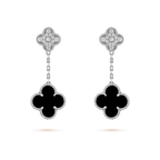 Dream CLOVER 2 MOTIFS  DIAMOND ONYX EARRINGS SILVER
