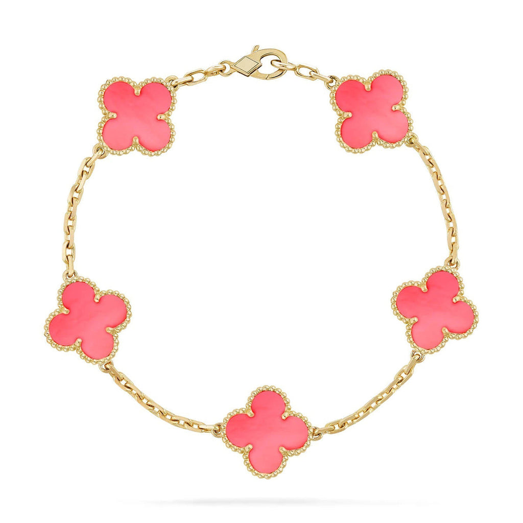 [Dream ]Neue CLOVER 5 MOTIVE ARMBAND-KOLLEKTION AUS ROSA PERLMUTT