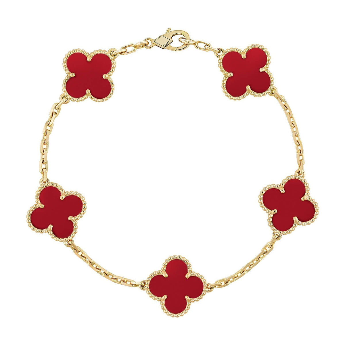 [Dream ]New  CLOVER 5 MOTIF RED CORNELIAN BRACELET COLLECTION