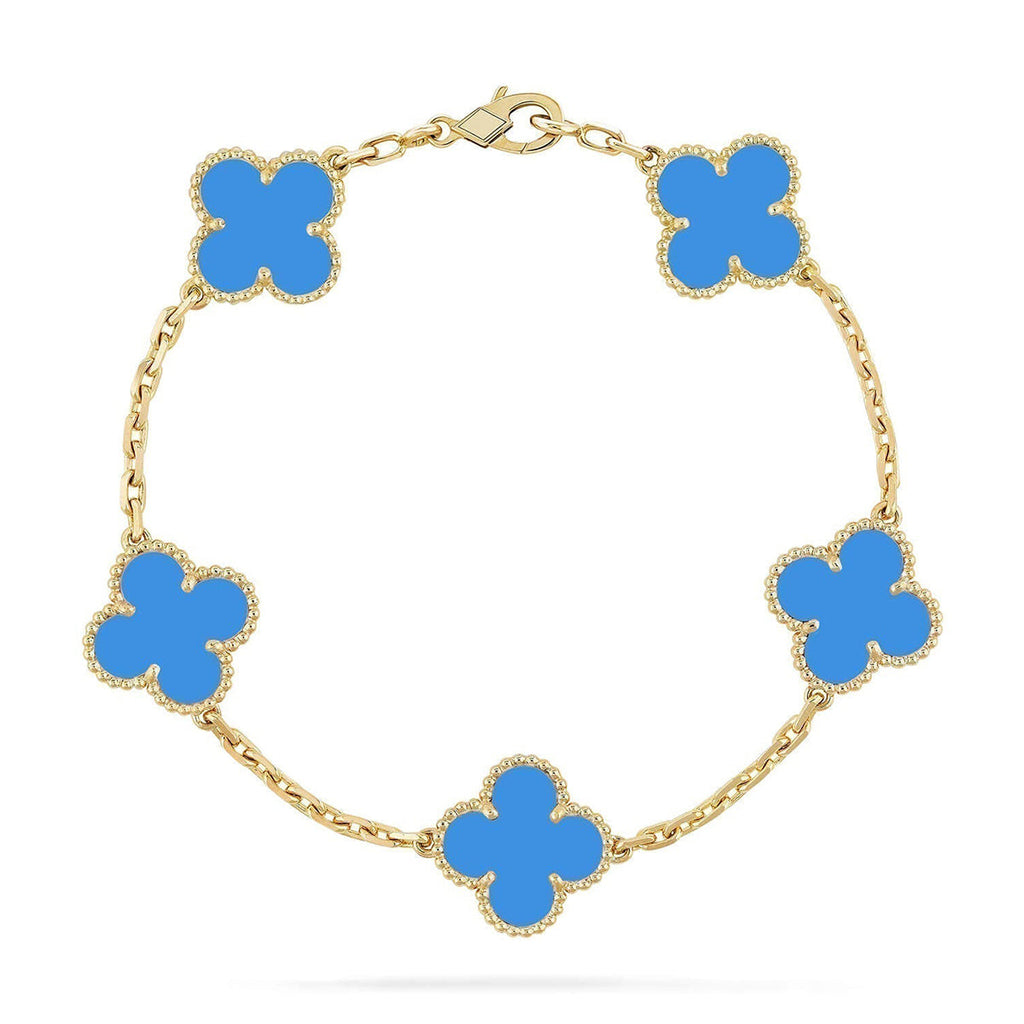 [Dream ]Neue CLOVER 5 MOTIF BLAUER ACHAT ARMBAND KOLLEKTION