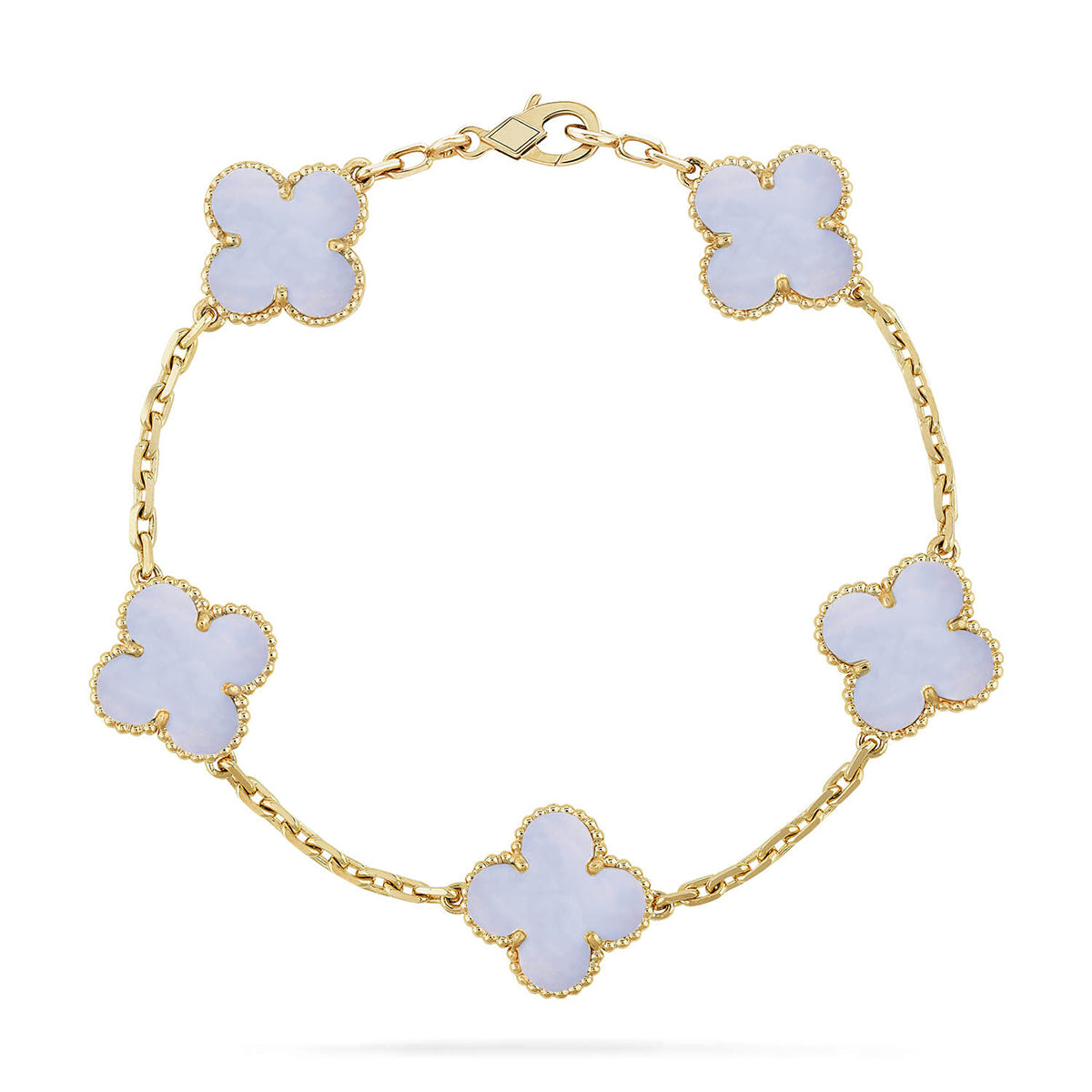 [Dream ]New  CLOVER 5 MOTIF PURPLE CHALCEDONY BRACELET COLLECTION