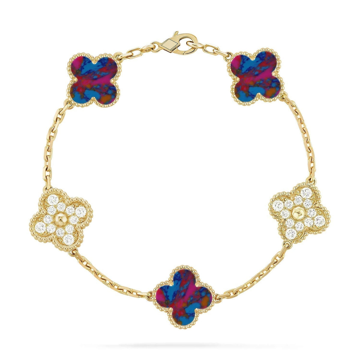 [Dream ]New CLOVER 5 MOTIF COLOR GEMSTONES BRACELET COLLECTION