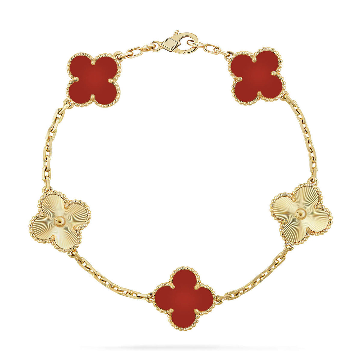[Dream ]New  CLOVER 5 MOTIF RED CORNELIAN BRACELET COLLECTION