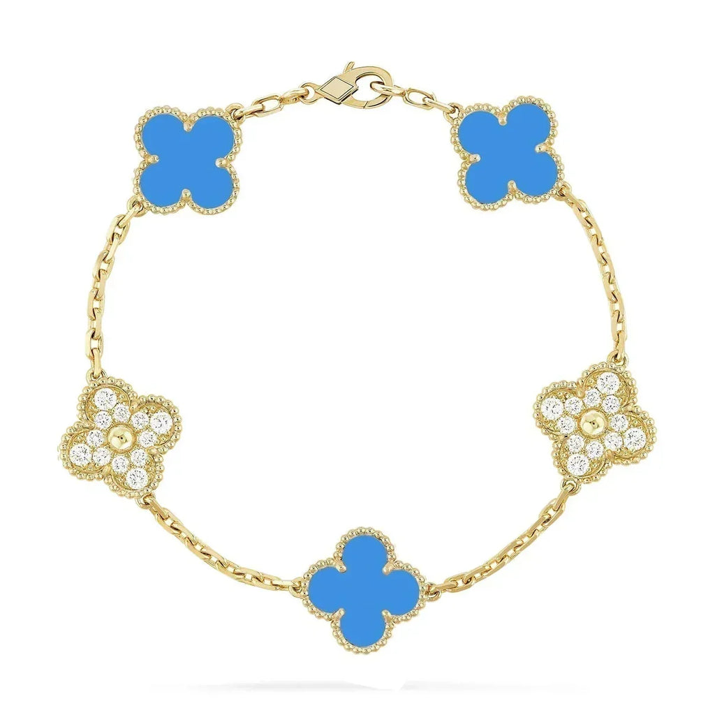 [Dream ]Neue CLOVER 5 MOTIF BLAUER ACHAT ARMBAND KOLLEKTION