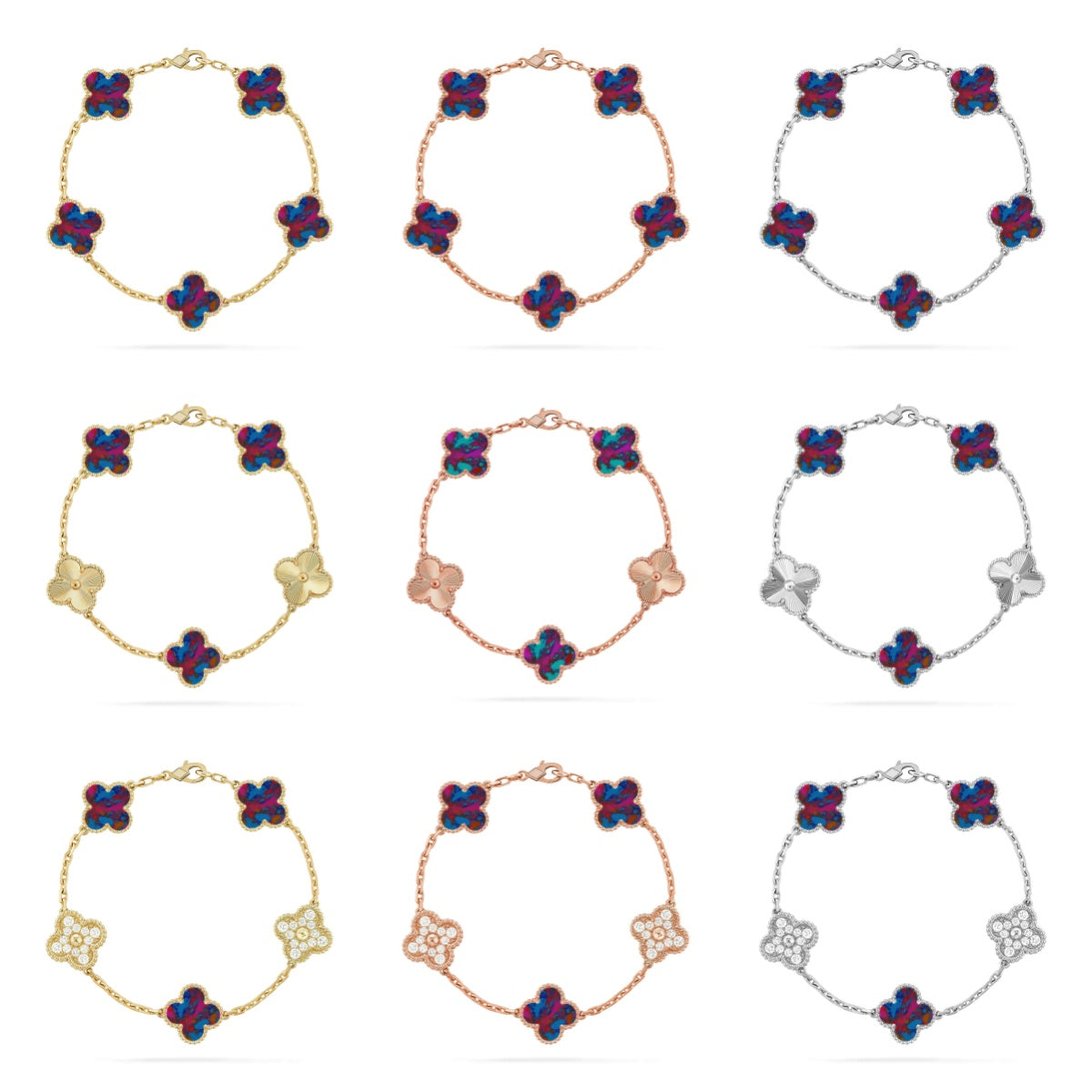 [Dream ]New CLOVER 5 MOTIF COLOR GEMSTONES BRACELET COLLECTION