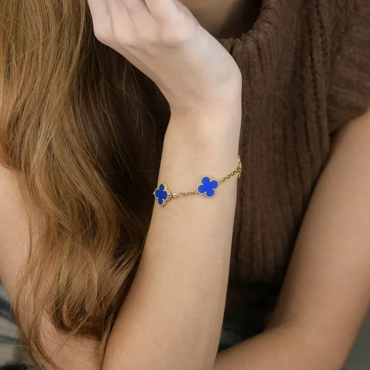 [Dream ]Neue CLOVER 5 MOTIF BLAUER ACHAT ARMBAND KOLLEKTION