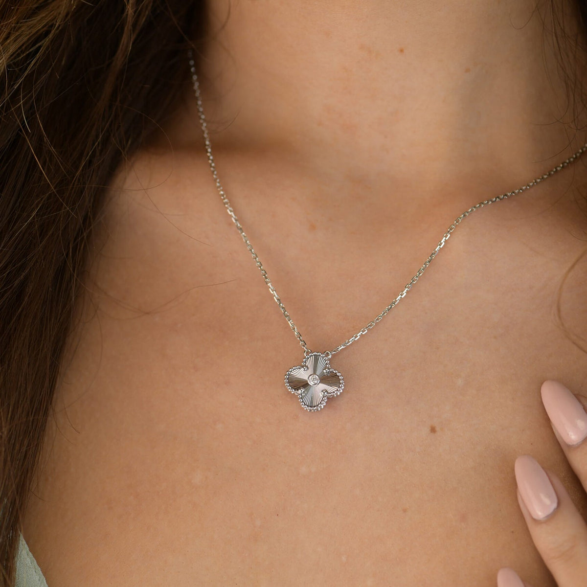 Dream CLOVER 15MM DIAMANT-LASER-HALSKETTE SILBER