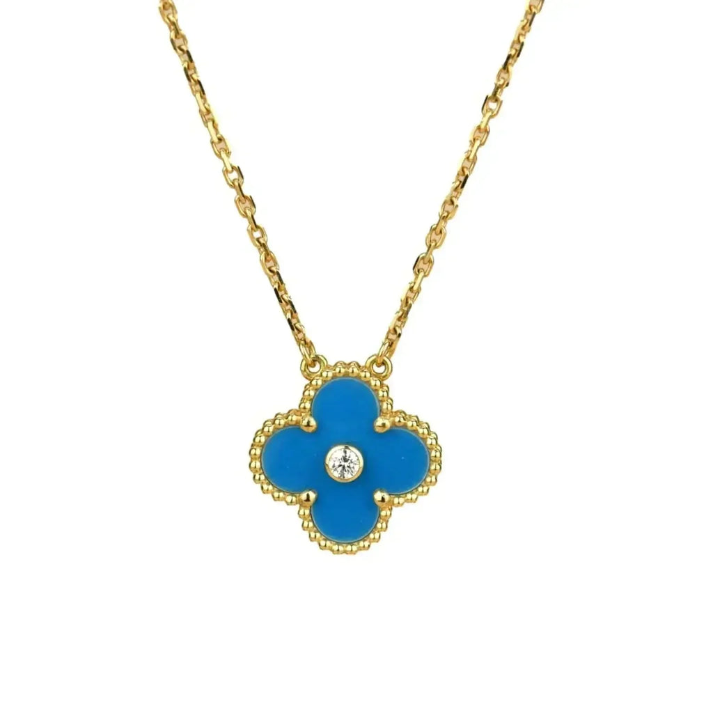 Dream CLOVER 15MM DIAMOND UND BLAUER ACHAT HALSKETTE
