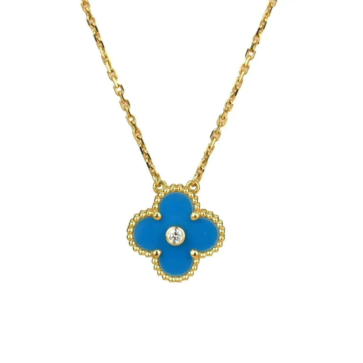 Dream CLOVER 15MM DIAMOND UND BLAUER ACHAT HALSKETTE
