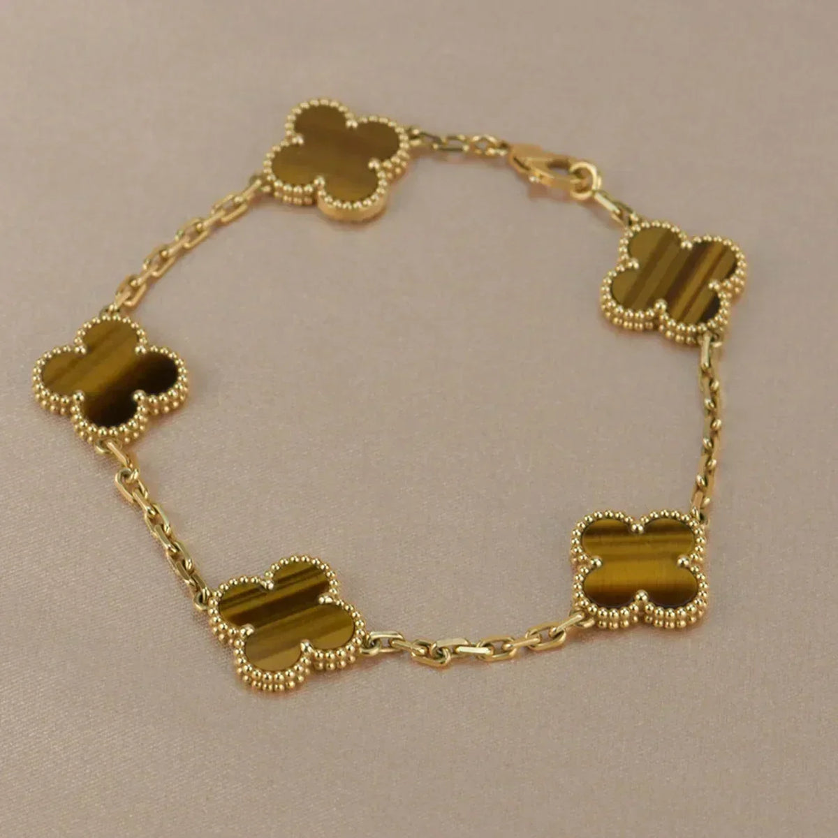 [Dream ]New  CLOVER 5 MOTIFS TIGER EYE BRACELET COLLECTION