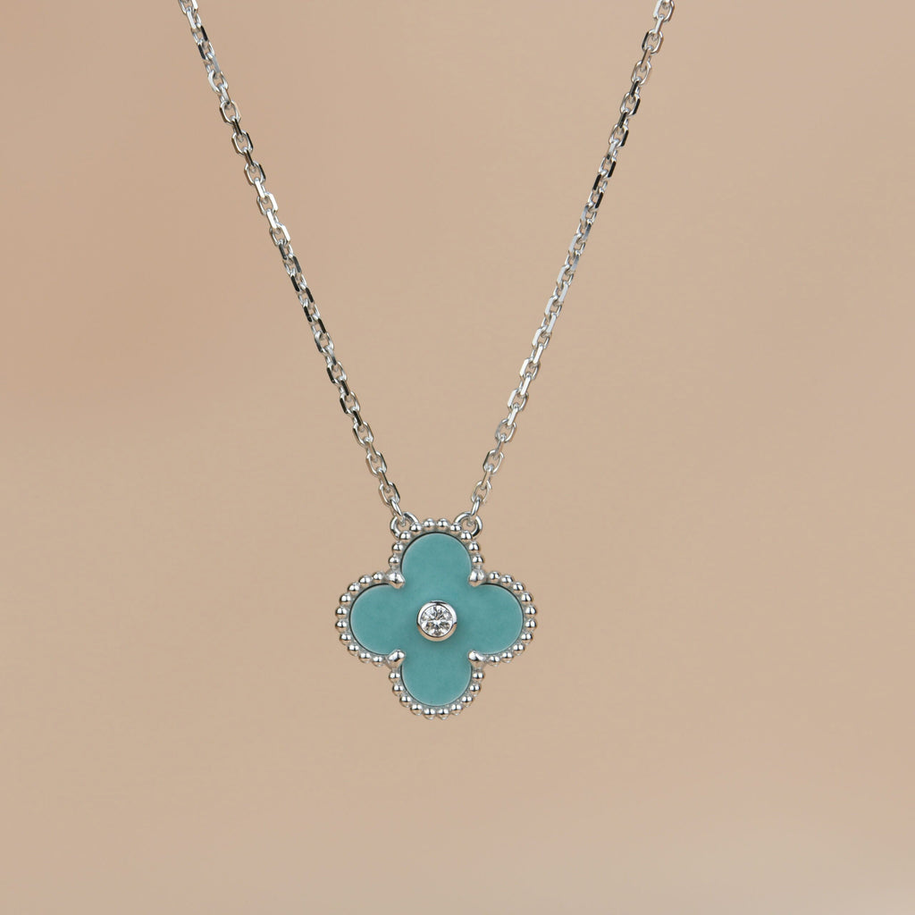 Dream CLOVER 15MM DIAMOND SVRES PORCELAIN  NECKLACE SILVER