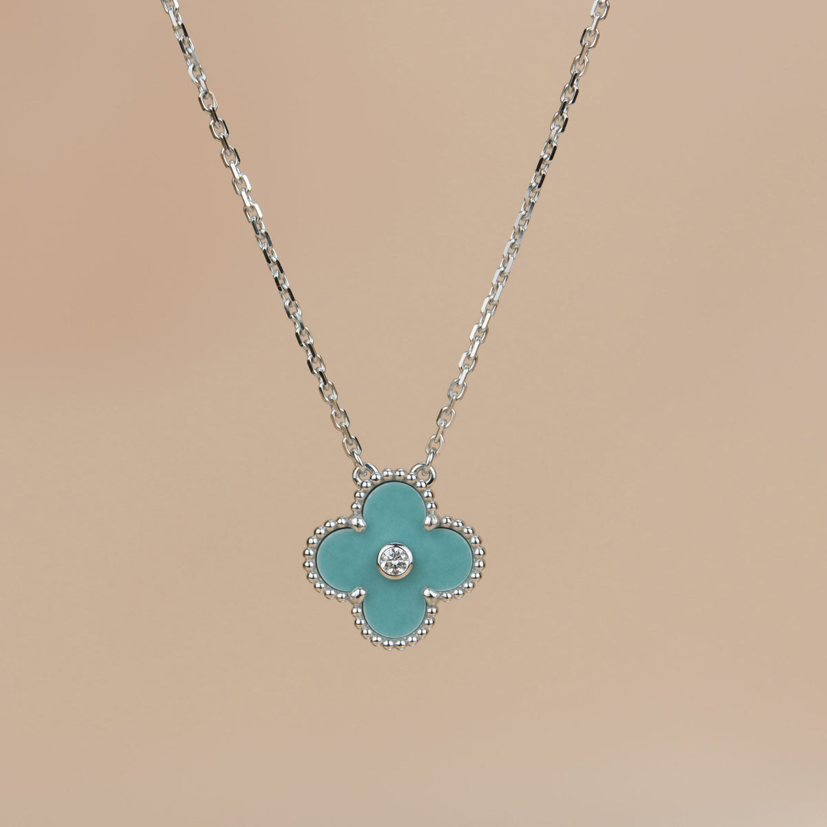 Dream CLOVER 15MM DIAMANT-PORZELLAN-HALSKETTE SILBER