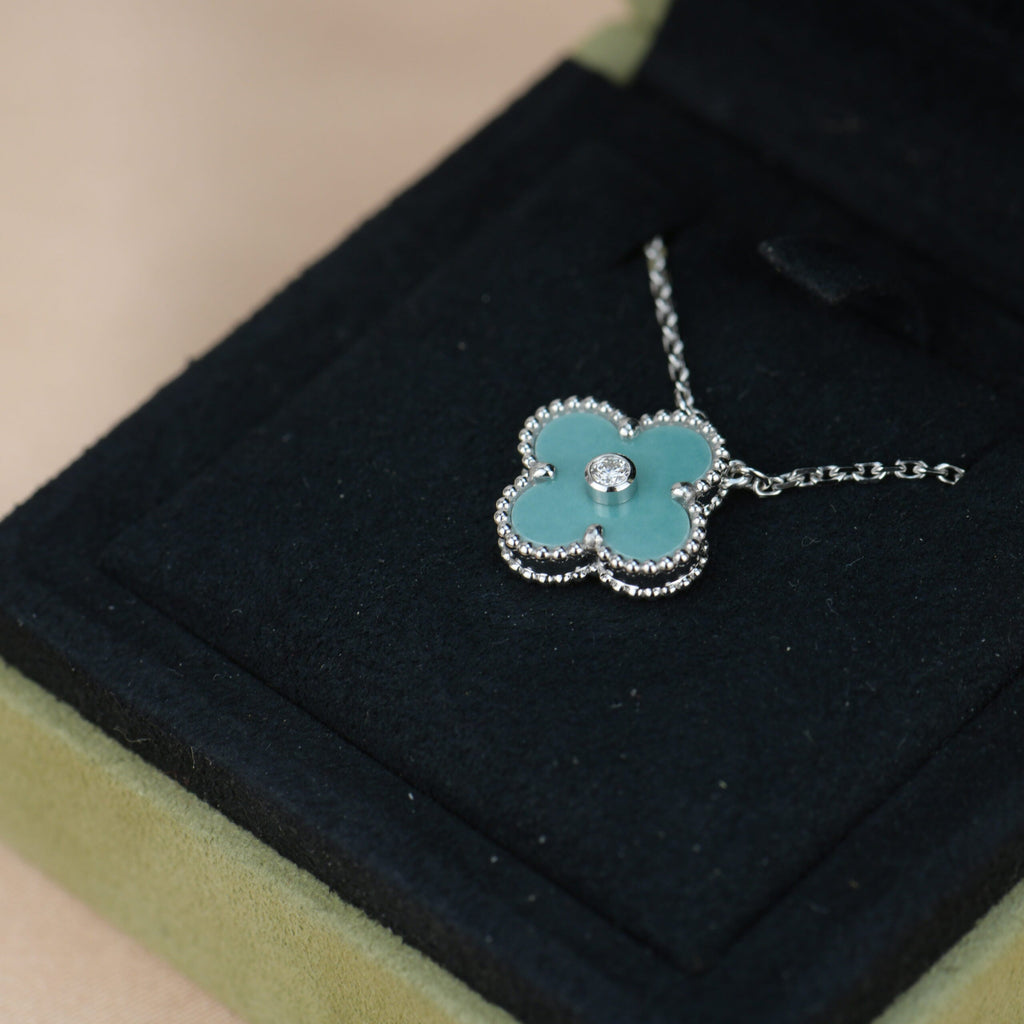 Dream CLOVER 15MM DIAMOND SVRES PORCELAIN  NECKLACE SILVER