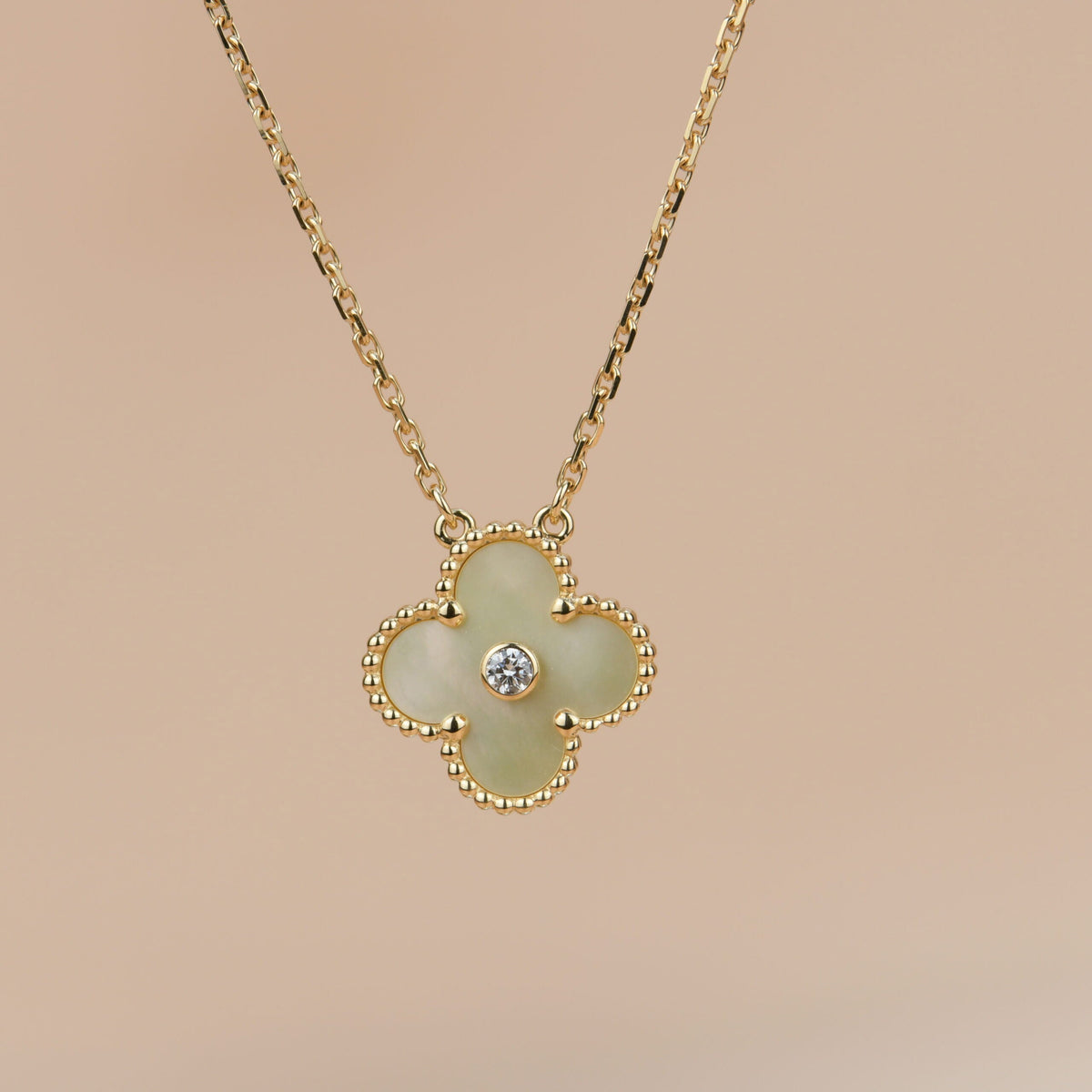 Dream CLOVER 15MM DIAMANT GOLD PERLMUTT HALSKETTE