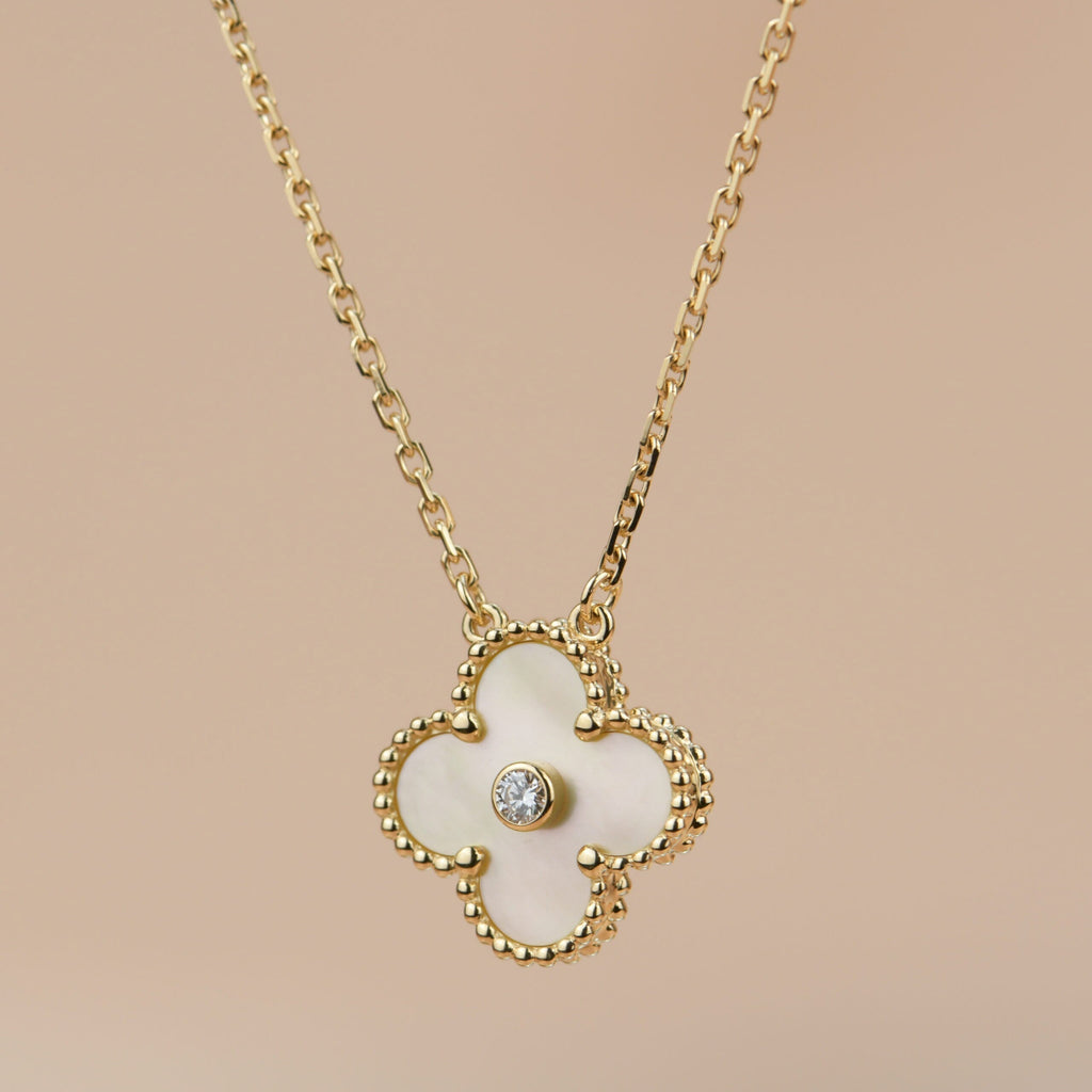 Dream CLOVER 15MM DIAMANT GOLD PERLMUTT HALSKETTE