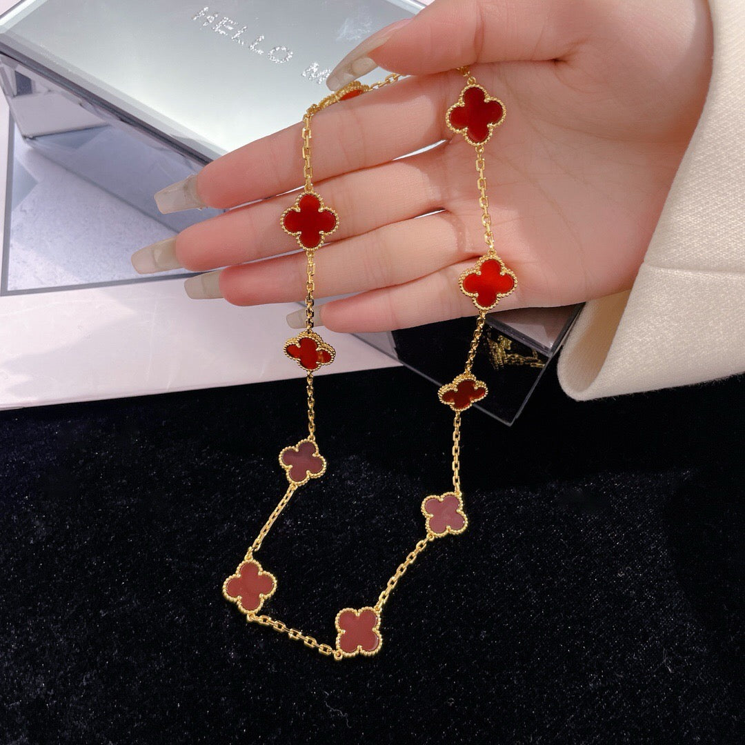 Dream CLOVER 10 MOTIFS CARNELIAN NECKLACE