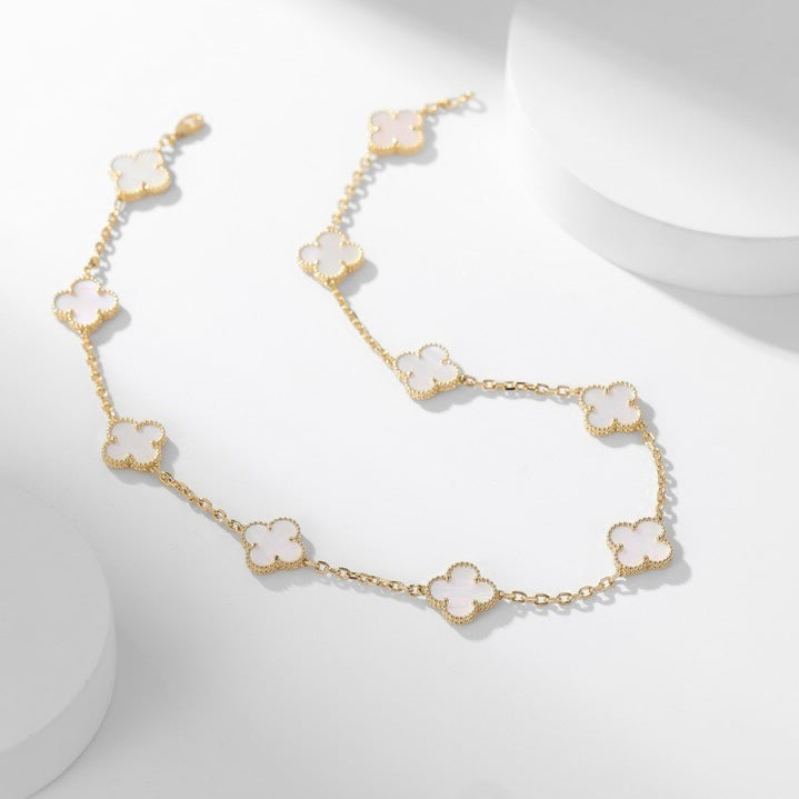 Dream CLOVER 10 MOTIFS WHITE MOTHER OF PEARL NECKLACE