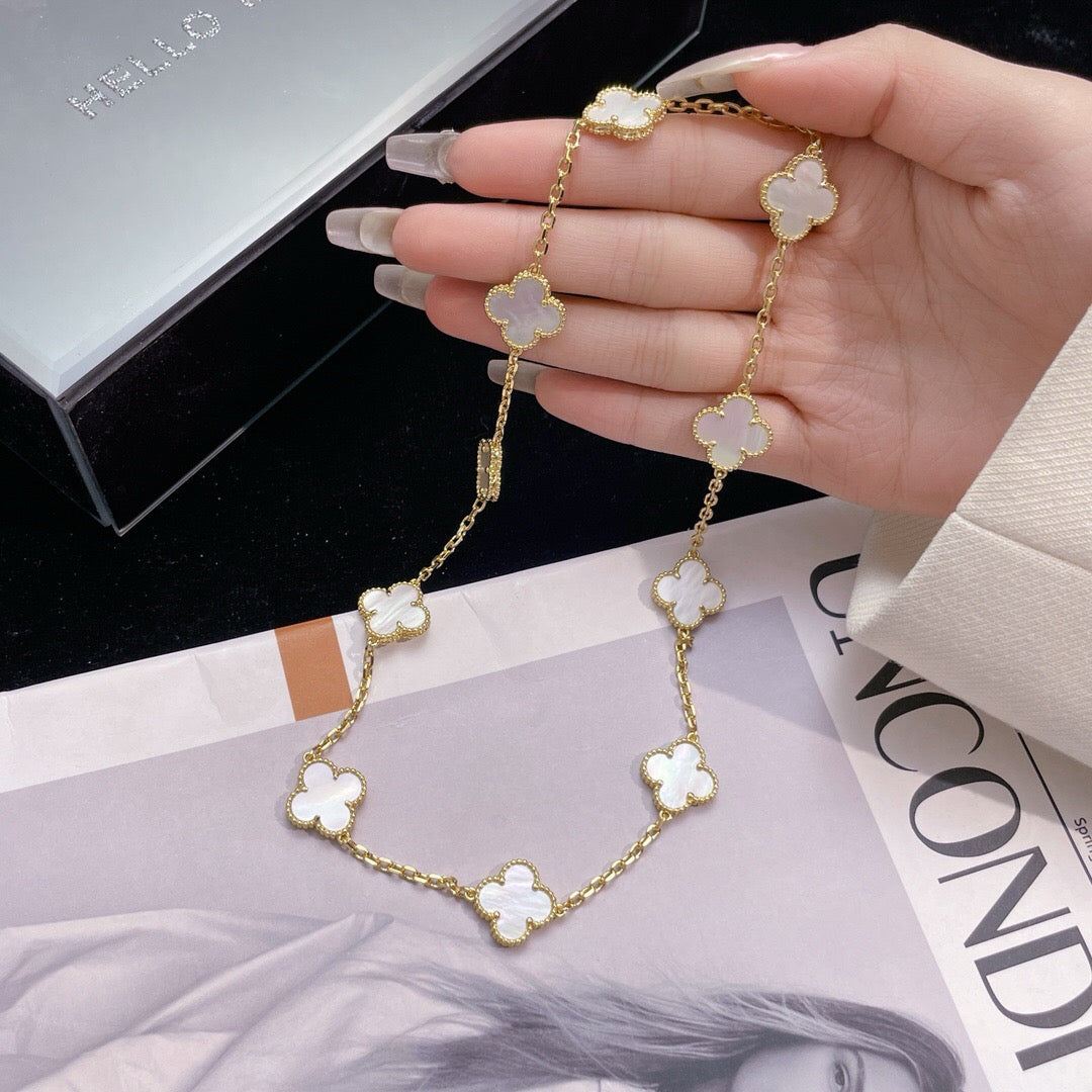 Dream CLOVER 10 MOTIFS WHITE MOTHER OF PEARL NECKLACE