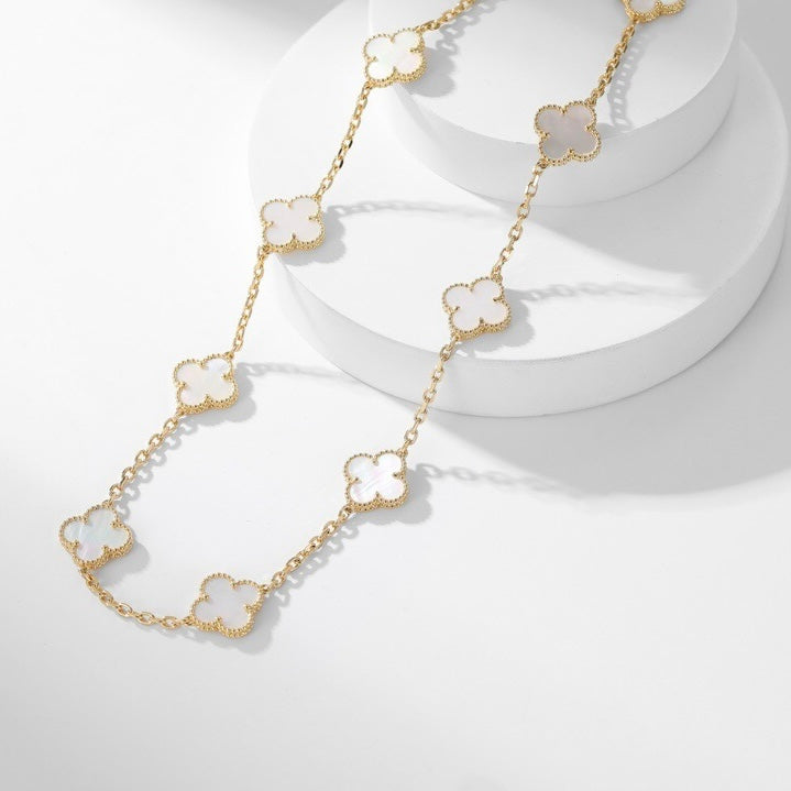 Dream CLOVER 10 MOTIFS WHITE MOTHER OF PEARL NECKLACE