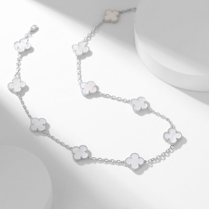 Dream CLOVER 10 MOTIFS WHITE MOTHER OF PEARL NECKLACE